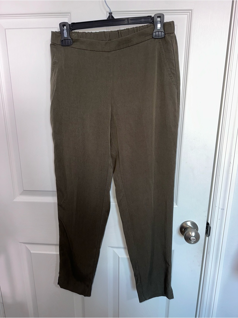 Eileen Fisher Petite Olive Green Tencel Side Slit Hem Ankle Pants PP